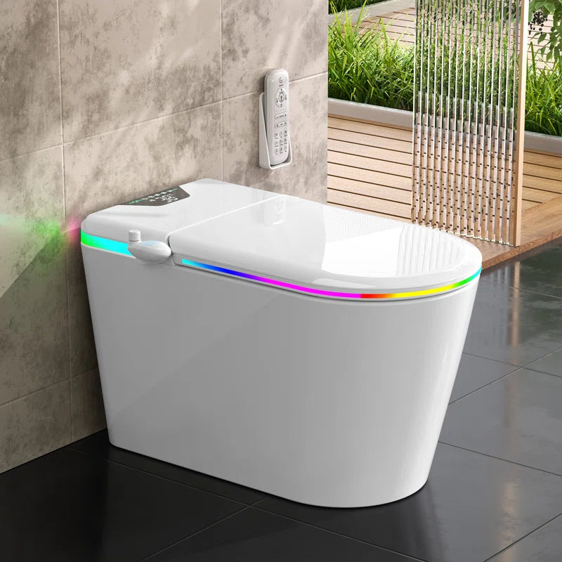 Nordic Smart Toilet with Bidet and Auto-Open Lid, Soft-Closing Heat Seat, Tankless 1.28 Gallons Auto Dual Flush, Massage Clean, Warm Wash/Dryer, Aroma Diffuser, Remote Control