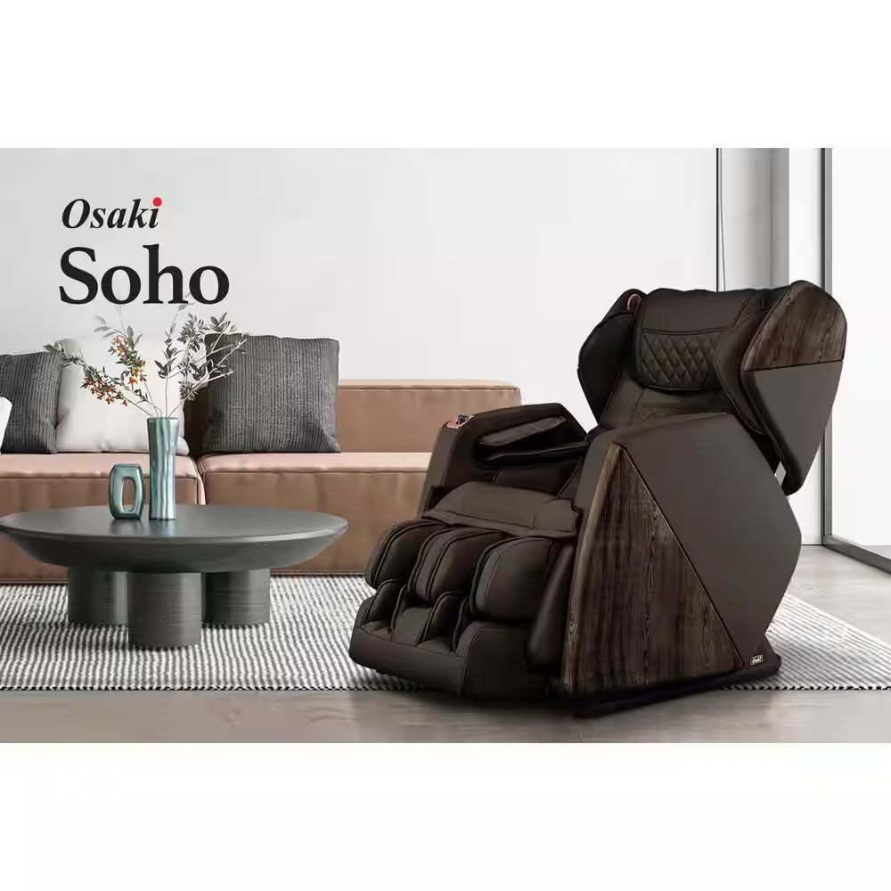 Pro Soho Series Brown Faux Leather Reclining 4D Massage Chair with Bluetooth Speakers