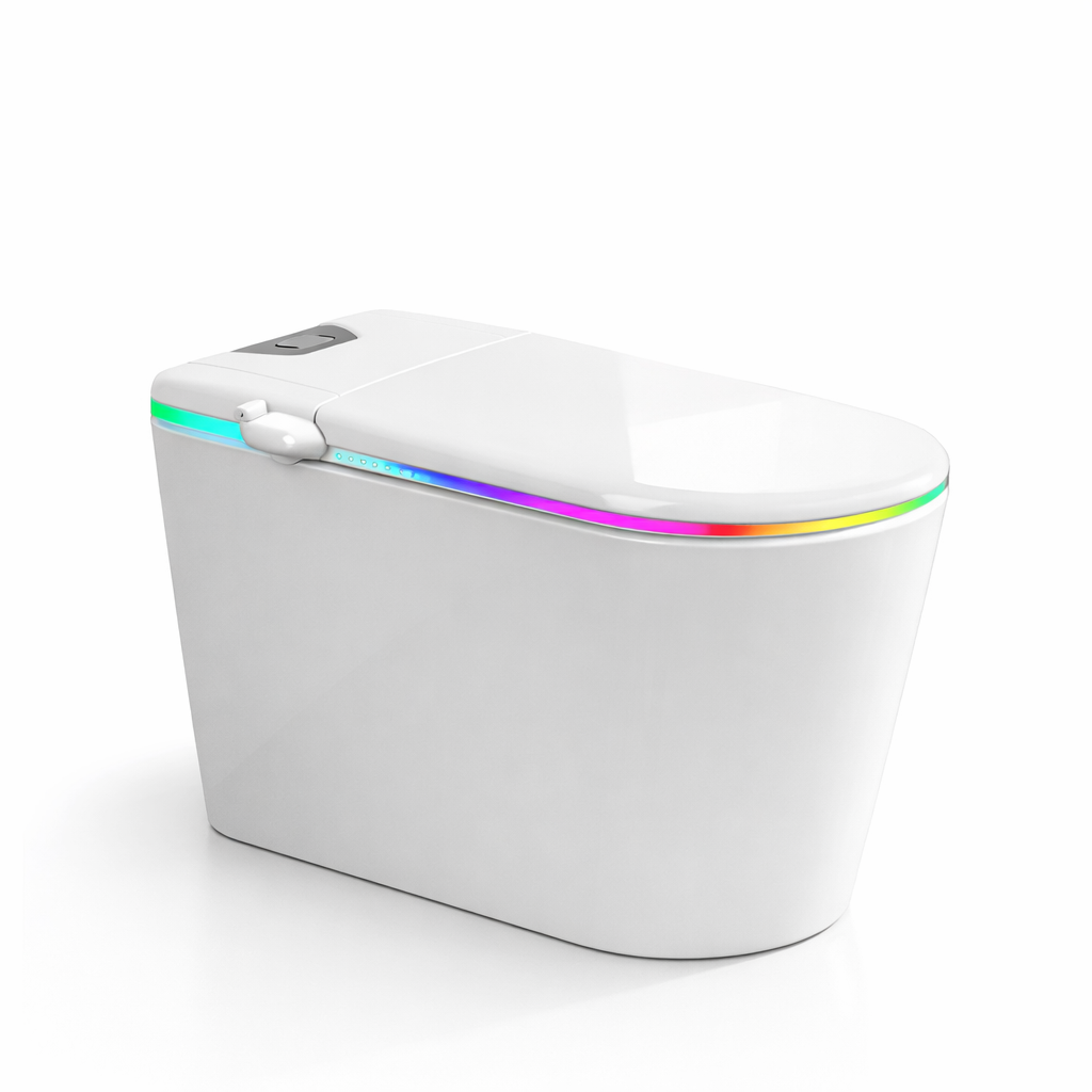 Nordic Smart Toilet with Bidet and Auto-Open Lid, Soft-Closing Heat Seat, Tankless 1.28 Gallons Auto Dual Flush, Massage Clean, Warm Wash/Dryer, Aroma Diffuser, Remote Control