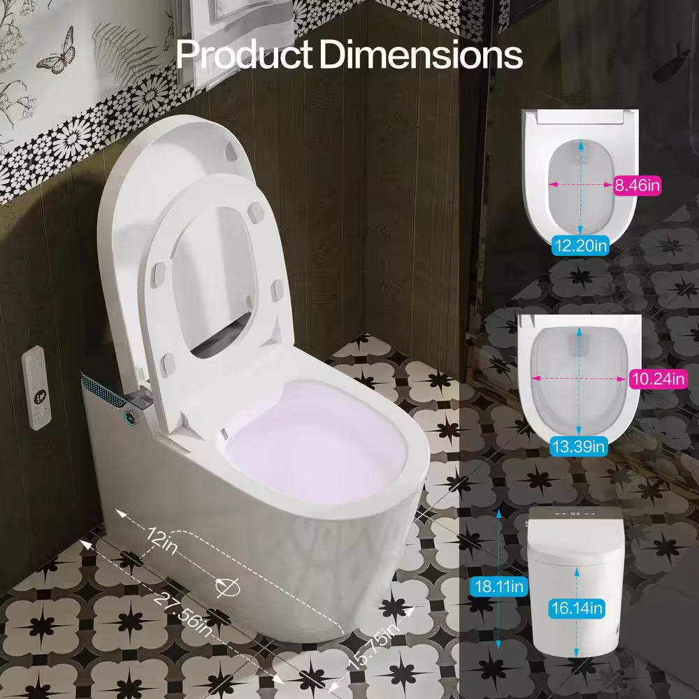 Elongated Smart Toilet Luxury Smart Toilet with Bidet Seat Auto Open and Close, Auto Flush, Foot Sensor Operation