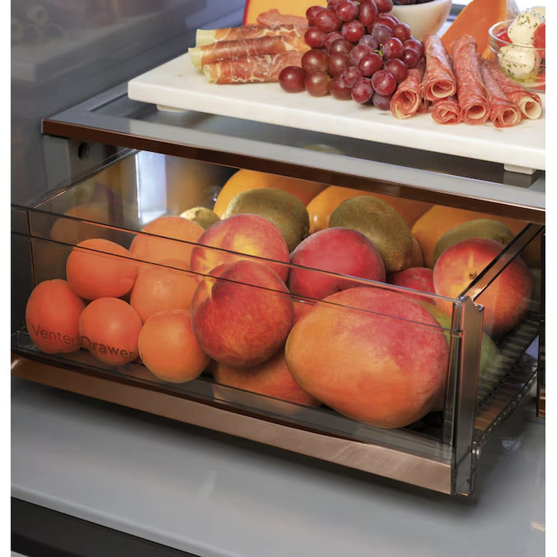 Standard-Depth 27.8-Cu Ft 4 -Door 36-In Wide Smart Compatible French Door Refrigerator with Ice Maker with Water and Ice Dispenser ( Matte White with Brushed Bronze Handles ) ENERGY STAR Certified