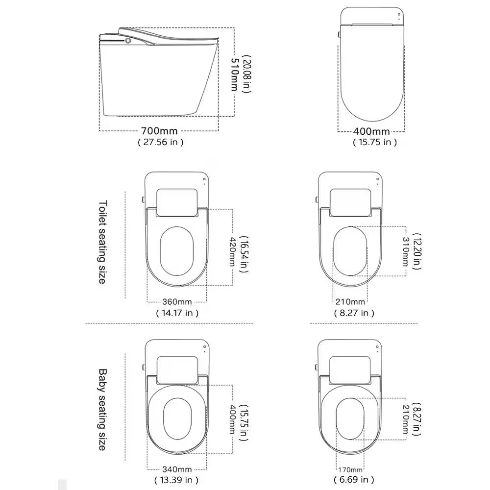 1.28GPF Auto Open Close Lid Elongated Smart Bidet Toilet in White with Heated Seat Warm Washing Air Dryer LED Display