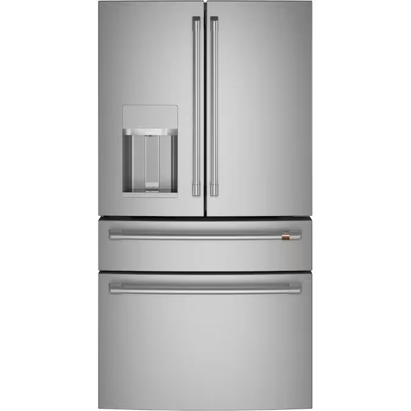 Standard-Depth 27.8-Cu Ft 4 -Door 36-In Wide Smart Compatible French Door Refrigerator with Ice Maker with Water and Ice Dispenser ( Matte White with Brushed Bronze Handles ) ENERGY STAR Certified