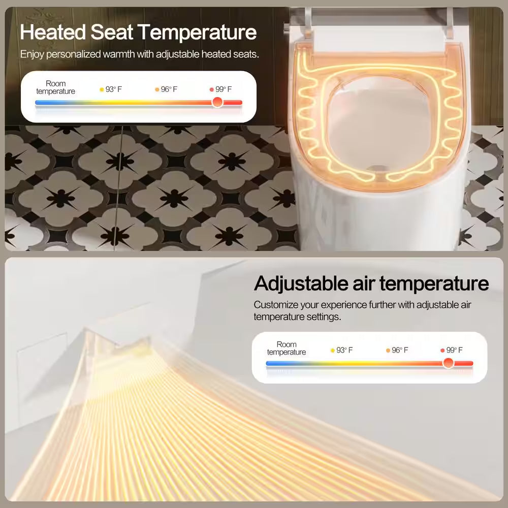 Elongated Smart Toilet Luxury Smart Toilet with Bidet Seat Auto Open and Close, Auto Flush, Foot Sensor Operation