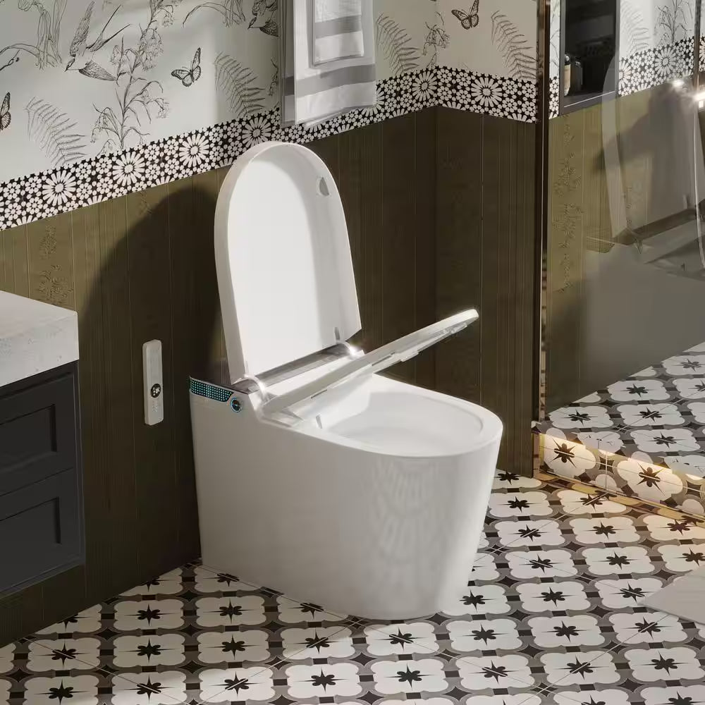 Elongated Smart Toilet Luxury Smart Toilet with Bidet Seat Auto Open and Close, Auto Flush, Foot Sensor Operation