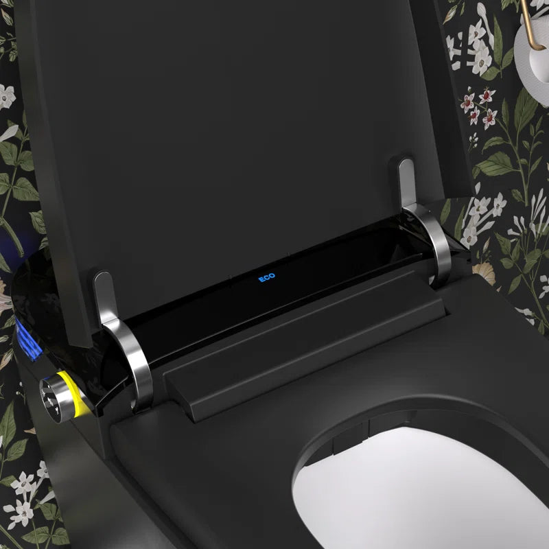 Black Smart Toilet with Advance Bidet and Auto-Open Lid, Soft-Closing Heat Seat, Tankless Auto Dual Flush, Massage Clean, Warm Wash/Dryer, Remote Control