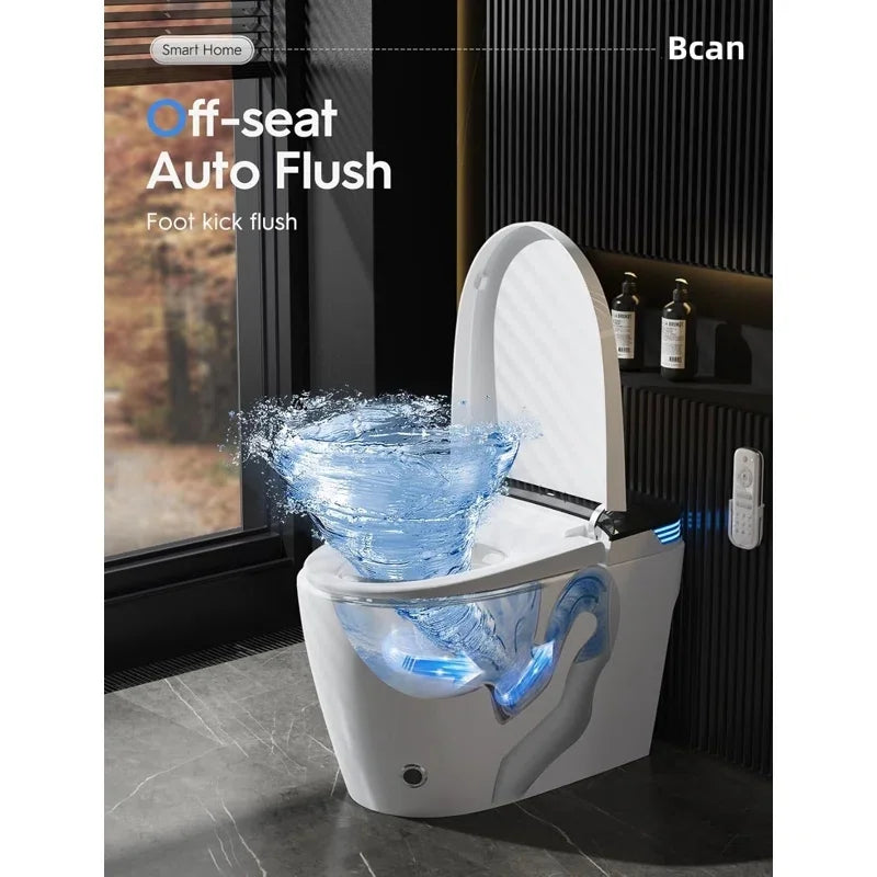 Smart Toilet with Tankless Bidet Wash, Auto Open Lid, 1.28 Gallons Auto Dual Flush, Heat Seat, Warm Wash/Dryer, Soft Closing, Remote Control