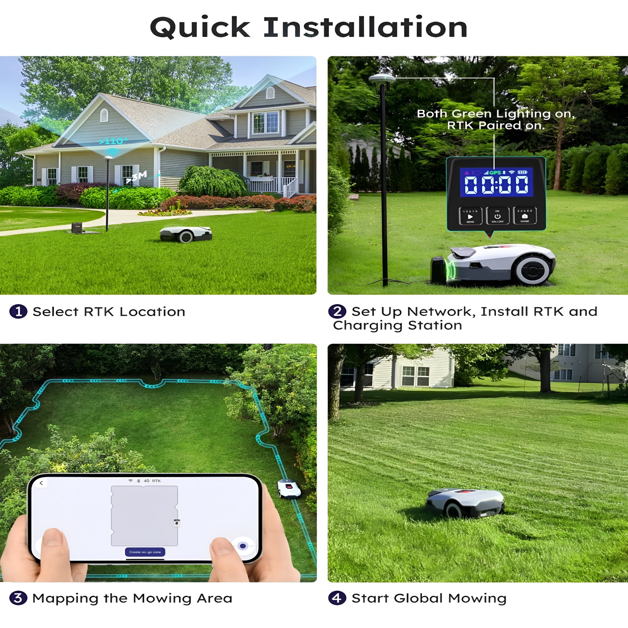 Genie 3000 Robotic Lawn Mower Covers up to 0.9 Acres, Full Band RTK + 4-Eye Vision, AI Smart Obstacle Avoidance & Lawn Maintenance