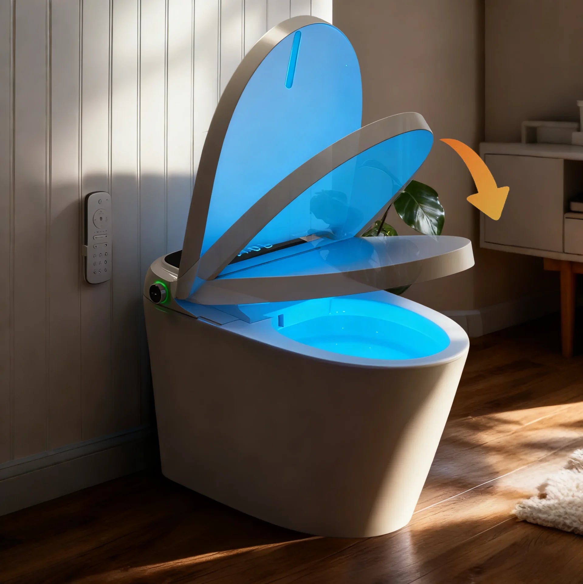 Smart Toilet with Tankless Bidet Wash, Auto-Open Lid/Seat, 1.28 Gallons Auto Dual Flush, Heat Seat, Warm Wash/Dryer, Soft Closing, Remote Control