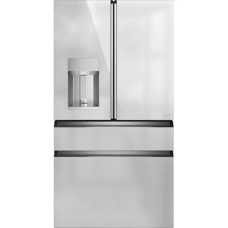 Standard-Depth 27.8-Cu Ft 4 -Door 36-In Wide Smart Compatible French Door Refrigerator with Ice Maker with Water and Ice Dispenser ( Matte White with Brushed Bronze Handles ) ENERGY STAR Certified