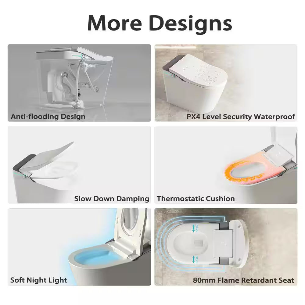 1.28GPF Auto Open Close Lid Elongated Smart Bidet Toilet in White with Heated Seat Warm Washing Air Dryer LED Display