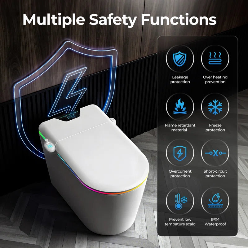 Nordic Smart Toilet with Bidet and Auto-Open Lid, Soft-Closing Heat Seat, Tankless 1.28 Gallons Auto Dual Flush, Massage Clean, Warm Wash/Dryer, Aroma Diffuser, Remote Control