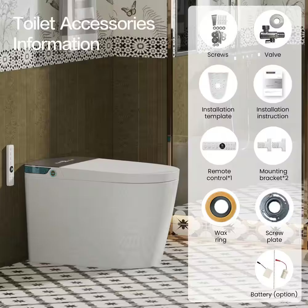 Elongated Smart Toilet Luxury Smart Toilet with Bidet Seat Auto Open and Close, Auto Flush, Foot Sensor Operation