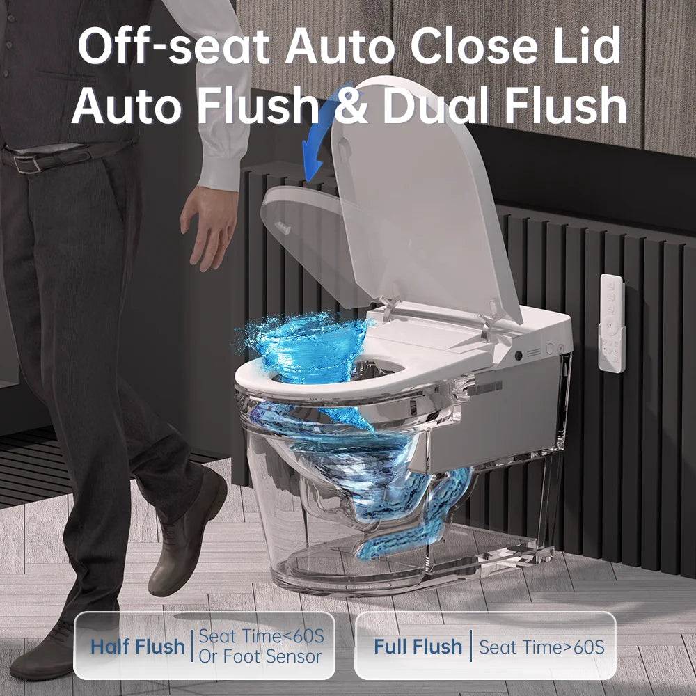 Smart Toilet Bidet Built in Tank,With Low Noise Flushing System,Blackout Flush,Auto Open/Close Lid, Auto Flush/Dual Flush, Foot Sensor Operation