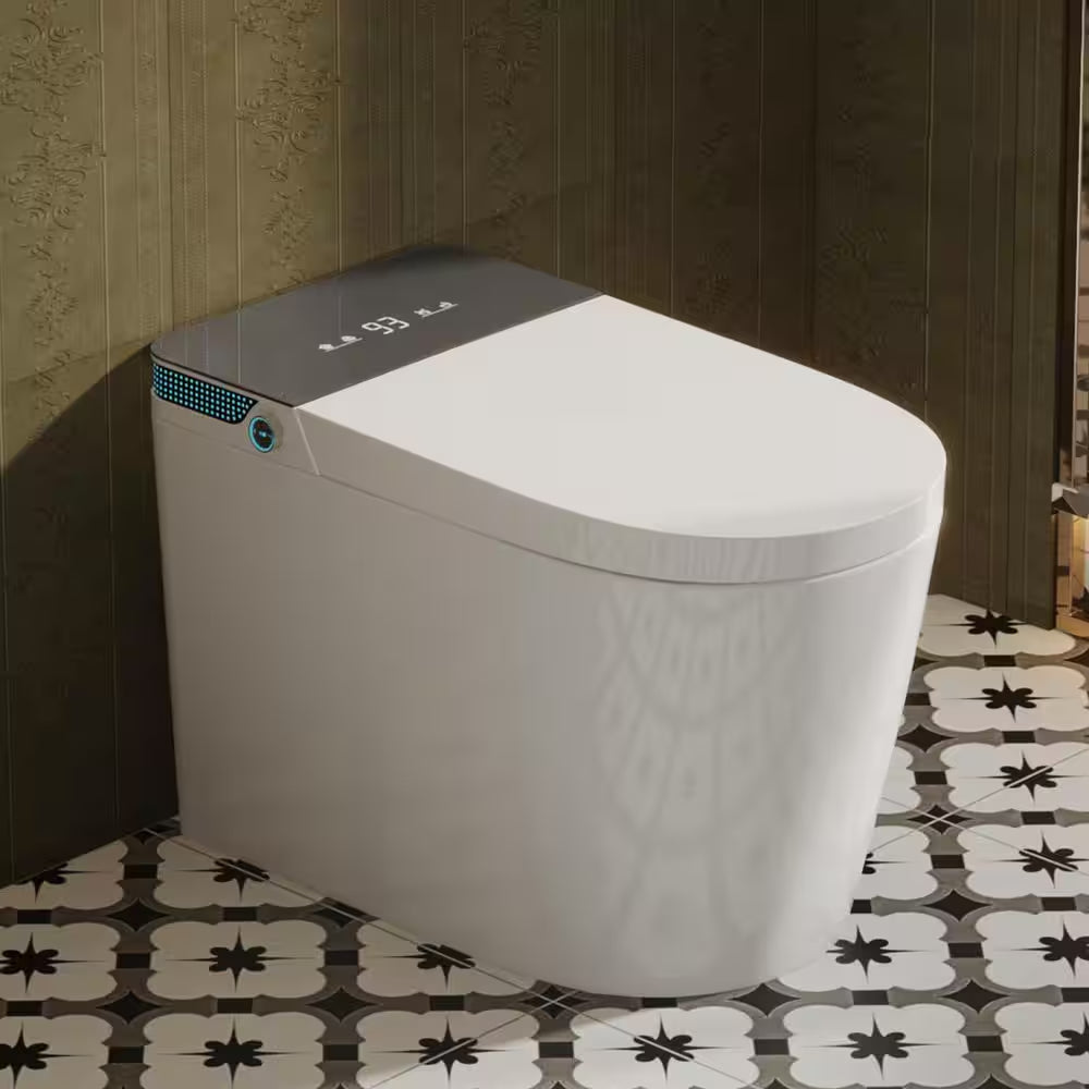 Elongated Smart Toilet Luxury Smart Toilet with Bidet Seat Auto Open and Close, Auto Flush, Foot Sensor Operation