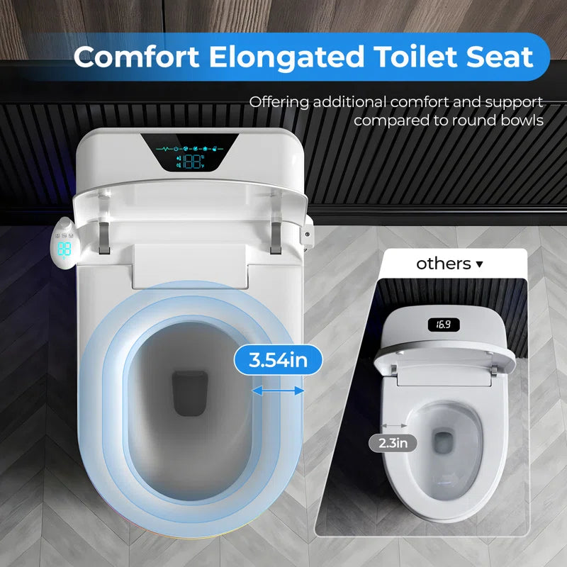Nordic Smart Toilet with Bidet and Auto-Open Lid, Soft-Closing Heat Seat, Tankless 1.28 Gallons Auto Dual Flush, Massage Clean, Warm Wash/Dryer, Aroma Diffuser, Remote Control