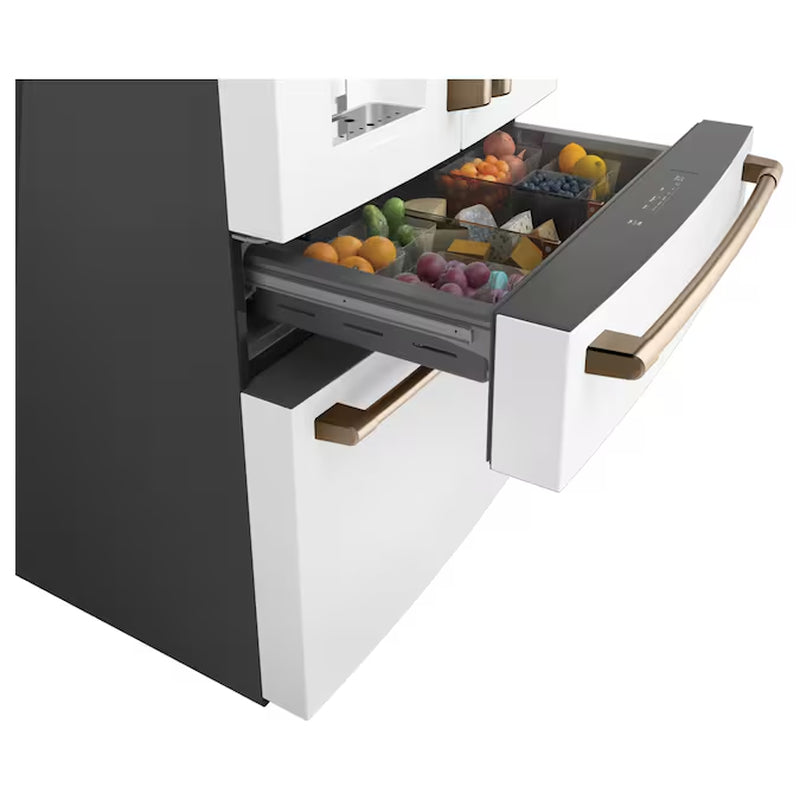 Standard-Depth 27.8-Cu Ft 4 -Door 36-In Wide Smart Compatible French Door Refrigerator with Ice Maker with Water and Ice Dispenser ( Matte White with Brushed Bronze Handles ) ENERGY STAR Certified
