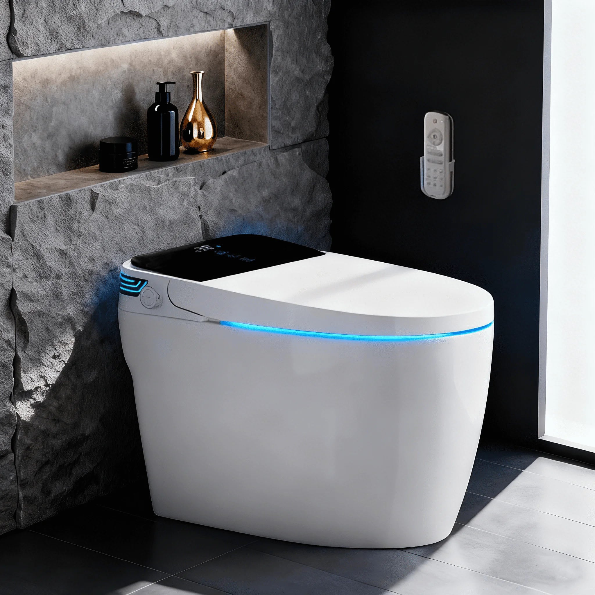 Smart Toilet with Tankless Bidet Wash, Auto Open Lid, 1.28 Gallons Auto Dual Flush, Heat Seat, Warm Wash/Dryer, Soft Closing, Remote Control