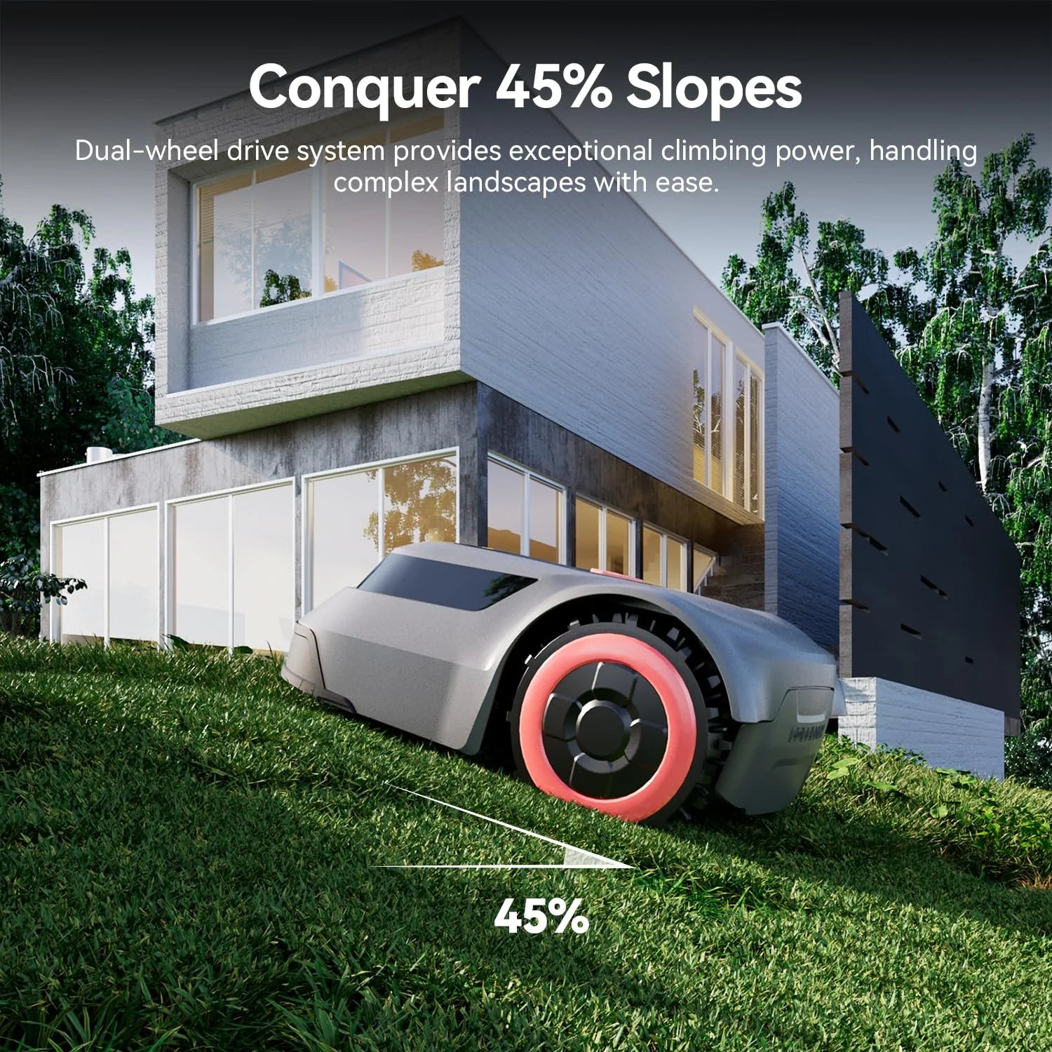 MGC1000 Robot Lawn Mower with 590Ft Boundary Wire for 0.25 Acre (1/4 Acre), Auto Mapping & Recharge, 45% Climbing Automatic Robotic Lawn Mower, Precise Location & Breakpoint Detection