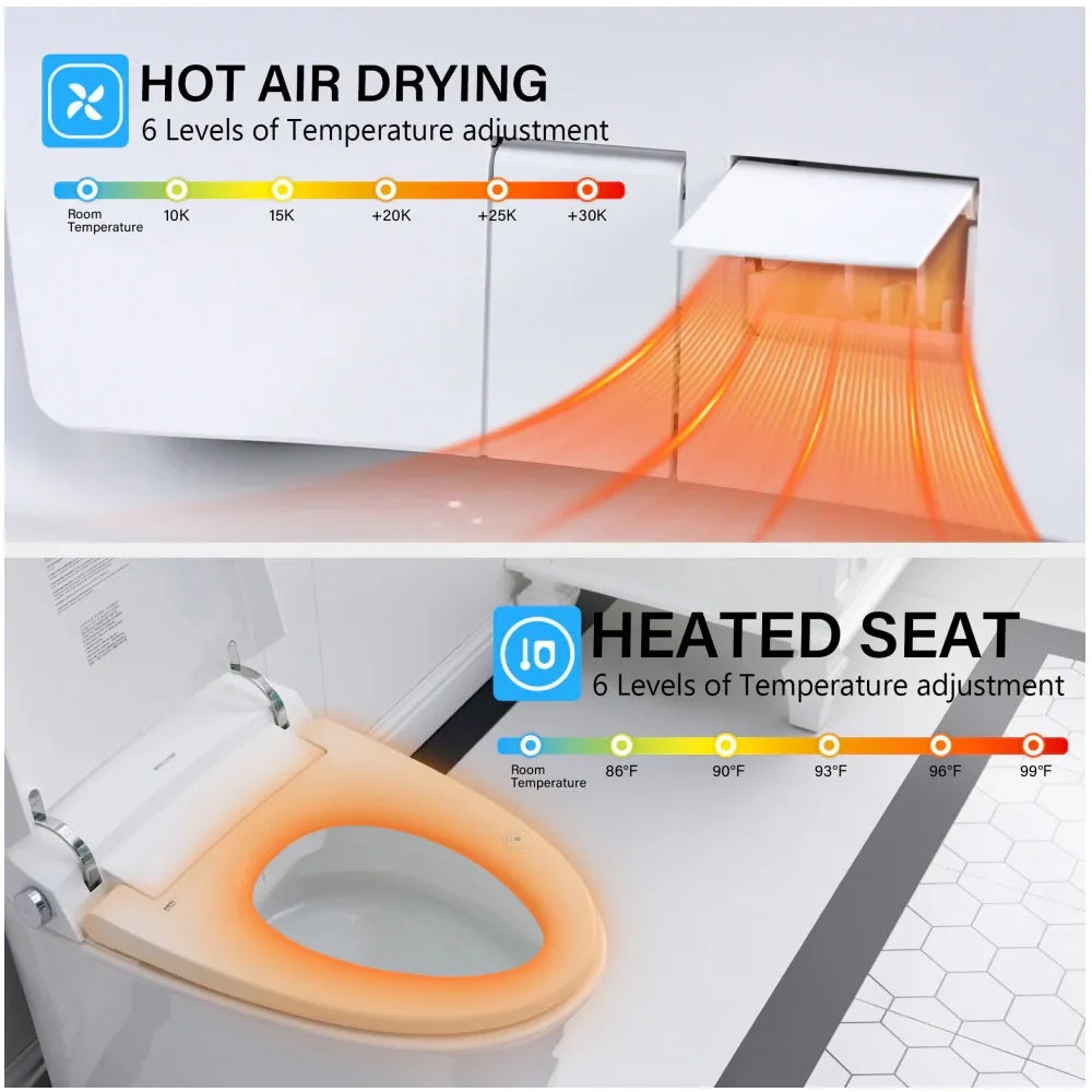 Smart Toilet Bidet Built in Tank,With Low Noise Flushing System,Blackout Flush,Auto Open/Close Lid, Auto Flush/Dual Flush, Foot Sensor Operation