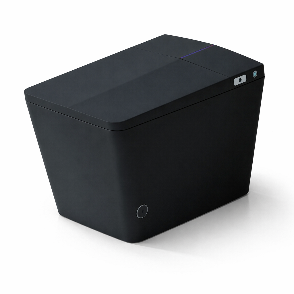 Black Square Smart Toilet with Built-In Tank for Bathroom, Remote Control, Tankless Bidet Toilet with Foot Touching Lid Opening