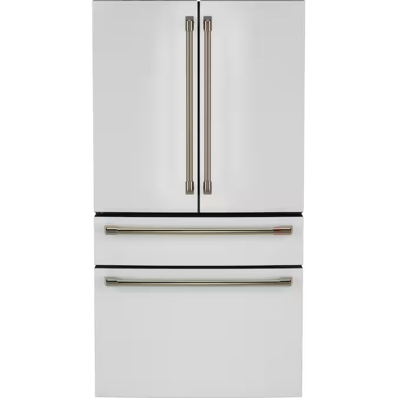 Standard-Depth 27.8-Cu Ft 4 -Door 36-In Wide Smart Compatible French Door Refrigerator with Ice Maker with Water and Ice Dispenser ( Matte White with Brushed Bronze Handles ) ENERGY STAR Certified