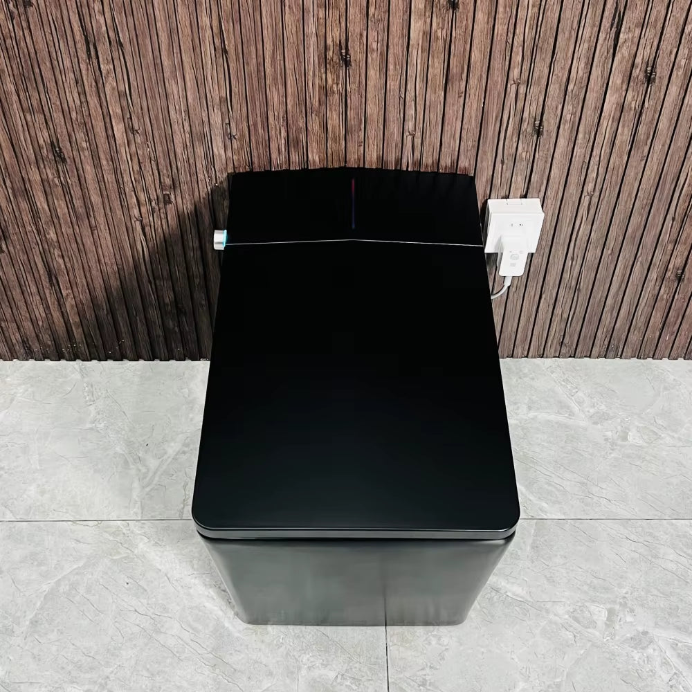 Black Square Smart Toilet with Built-In Tank for Bathroom, Remote Control, Tankless Bidet Toilet with Foot Touching Lid Opening