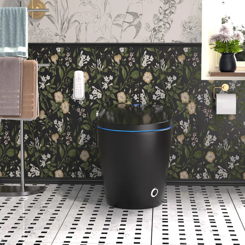 Black Smart Toilet with Advance Bidet and Auto-Open Lid, Soft-Closing Heat Seat, Tankless Auto Dual Flush, Massage Clean, Warm Wash/Dryer, Remote Control