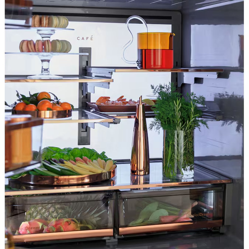 Standard-Depth 27.8-Cu Ft 4 -Door 36-In Wide Smart Compatible French Door Refrigerator with Ice Maker with Water and Ice Dispenser ( Matte White with Brushed Bronze Handles ) ENERGY STAR Certified