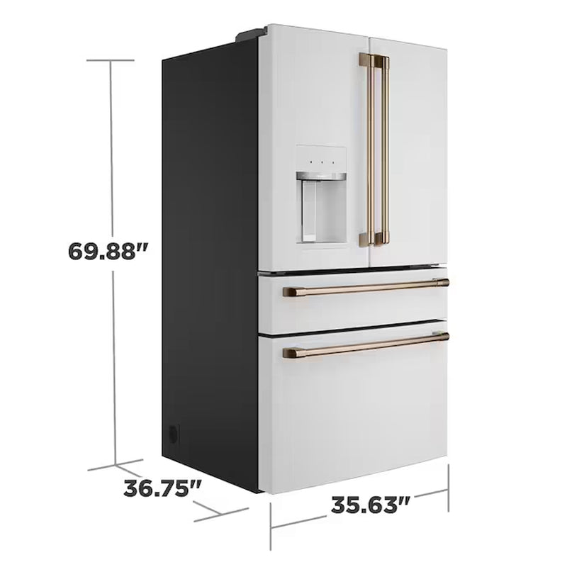 Standard-Depth 27.8-Cu Ft 4 -Door 36-In Wide Smart Compatible French Door Refrigerator with Ice Maker with Water and Ice Dispenser ( Matte White with Brushed Bronze Handles ) ENERGY STAR Certified