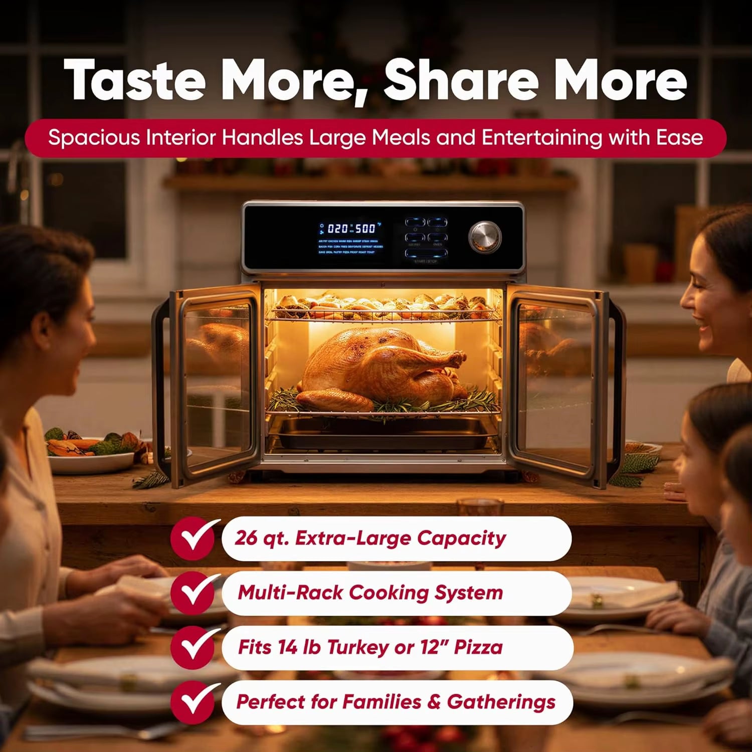 26-Quart Air Fryer Oven | 10-In-1 Stainless Steel Toaster Combo | 1700W 360° Heating