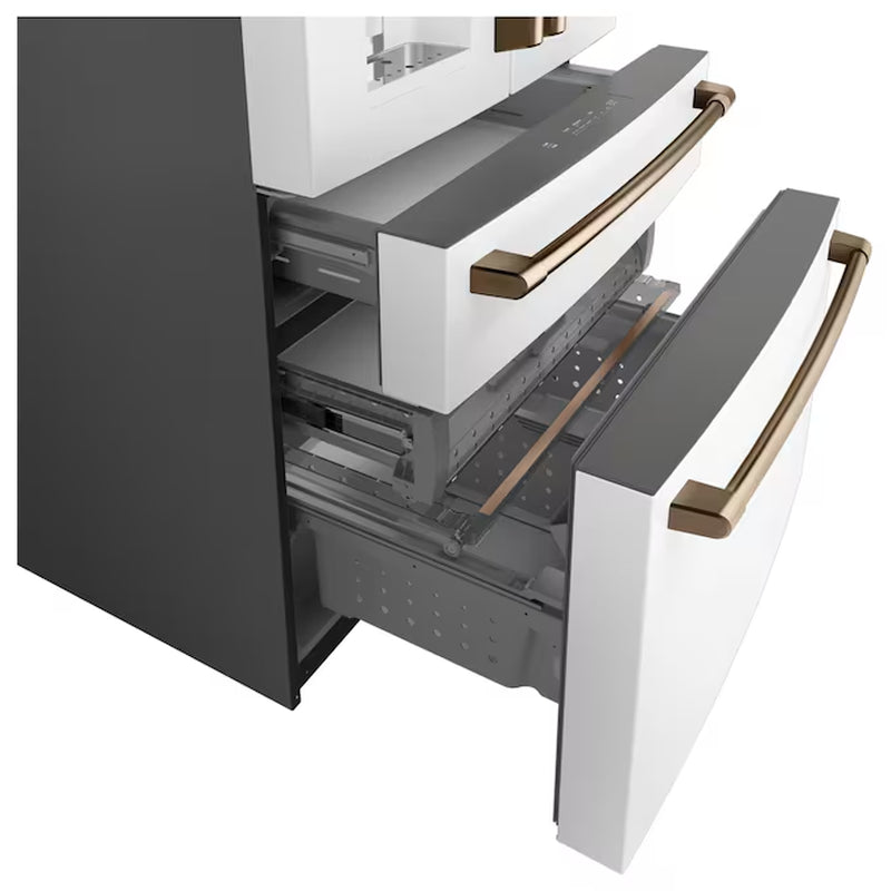 Standard-Depth 27.8-Cu Ft 4 -Door 36-In Wide Smart Compatible French Door Refrigerator with Ice Maker with Water and Ice Dispenser ( Matte White with Brushed Bronze Handles ) ENERGY STAR Certified