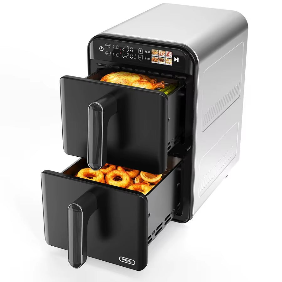 Dual Basket Air Fryer Oven, Vertical 2Basket Design, 6In1 Presets Function with Digital Touchscreen, Sync Amp Match, Easy to Cle