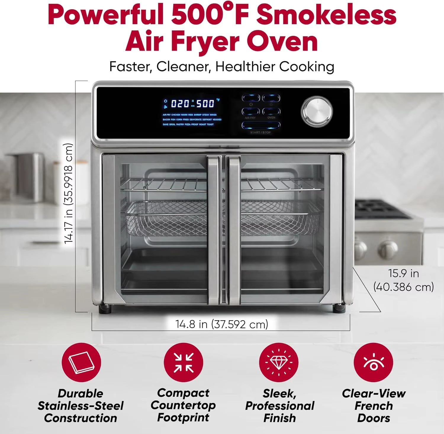 26-Quart Air Fryer Oven | 10-In-1 Stainless Steel Toaster Combo | 1700W 360° Heating