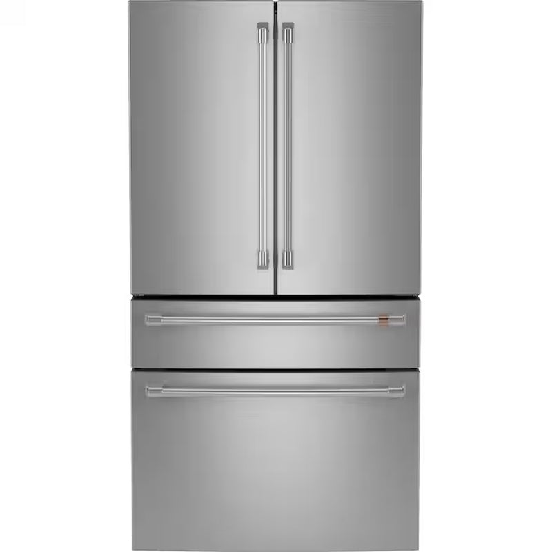 Standard-Depth 27.8-Cu Ft 4 -Door 36-In Wide Smart Compatible French Door Refrigerator with Ice Maker with Water and Ice Dispenser ( Matte White with Brushed Bronze Handles ) ENERGY STAR Certified