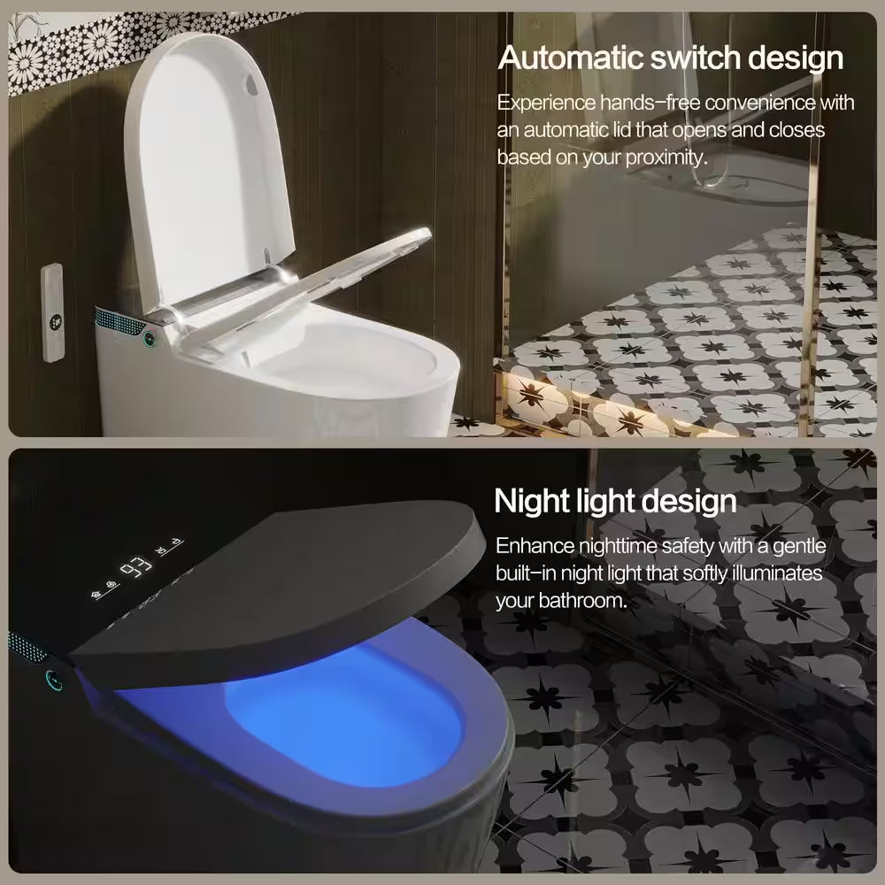 Elongated Smart Toilet Luxury Smart Toilet with Bidet Seat Auto Open and Close, Auto Flush, Foot Sensor Operation