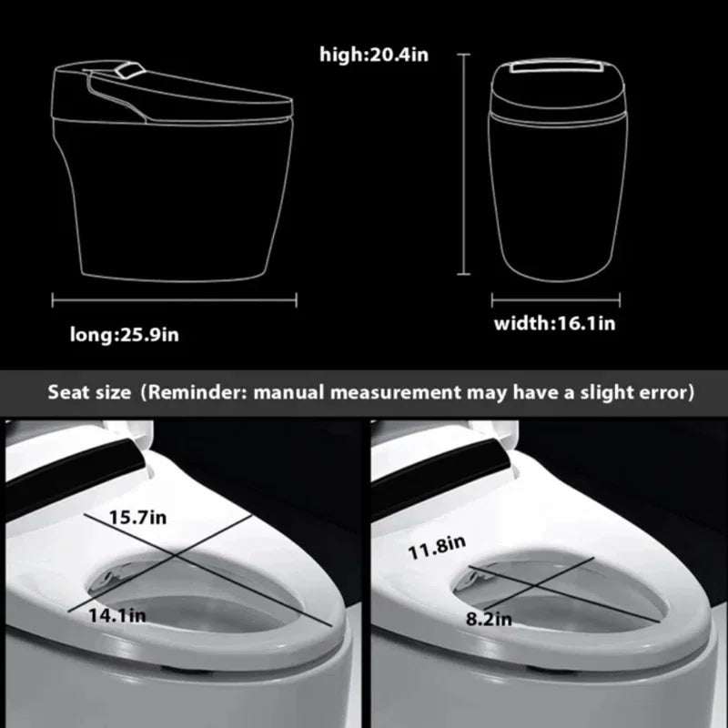 Smart Toilet with Tankless Bidet Wash, Auto Open Lid, 1.28 Gallons Auto Dual Flush, Heat Seat, Warm Wash/Dryer, Soft Closing, Remote Control