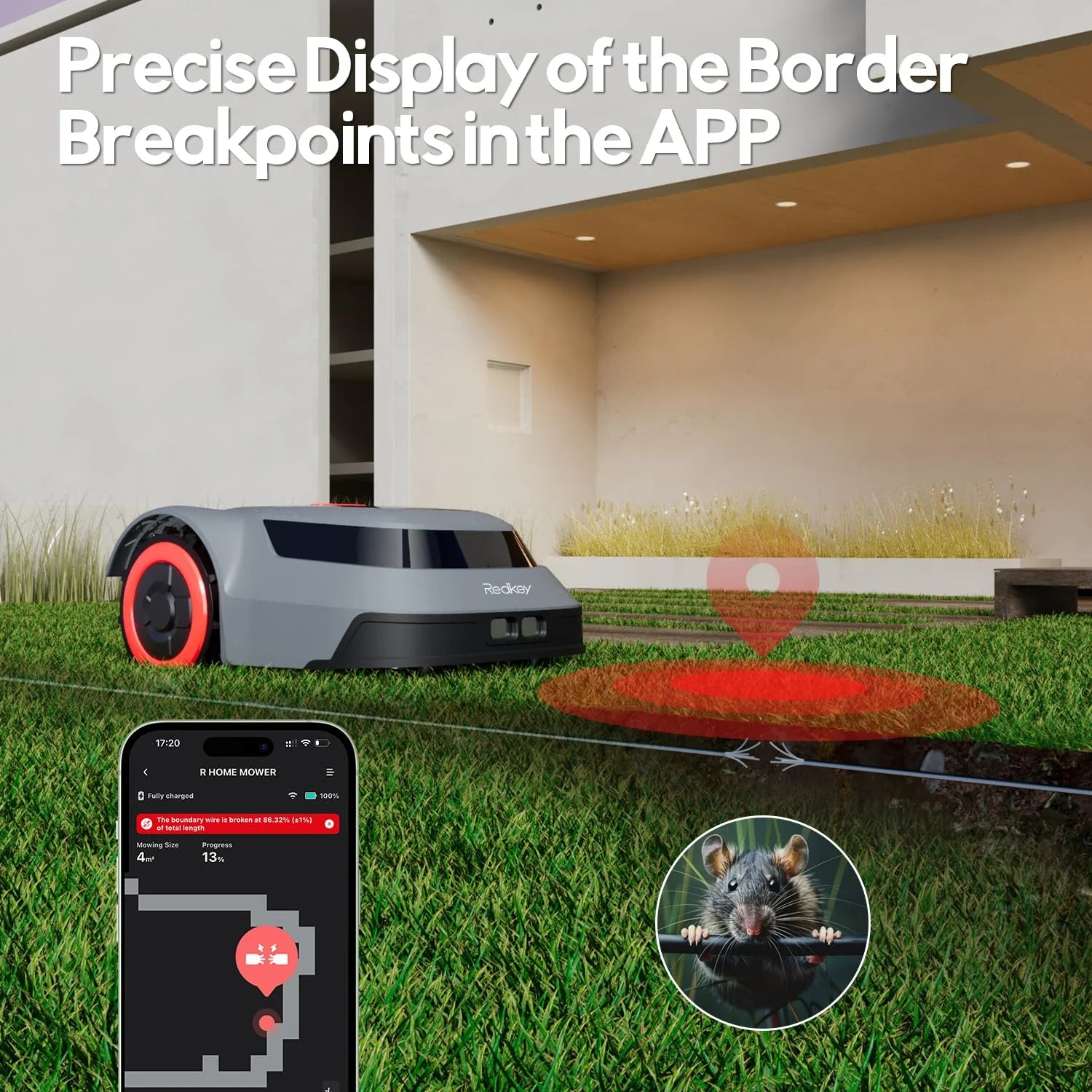 MGC1000 Robot Lawn Mower with 590Ft Boundary Wire for 0.25 Acre (1/4 Acre), Auto Mapping & Recharge, 45% Climbing Automatic Robotic Lawn Mower, Precise Location & Breakpoint Detection