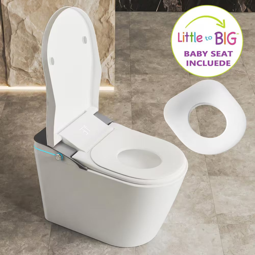 1.28GPF Auto Open Close Lid Elongated Smart Bidet Toilet in White with Heated Seat Warm Washing Air Dryer LED Display