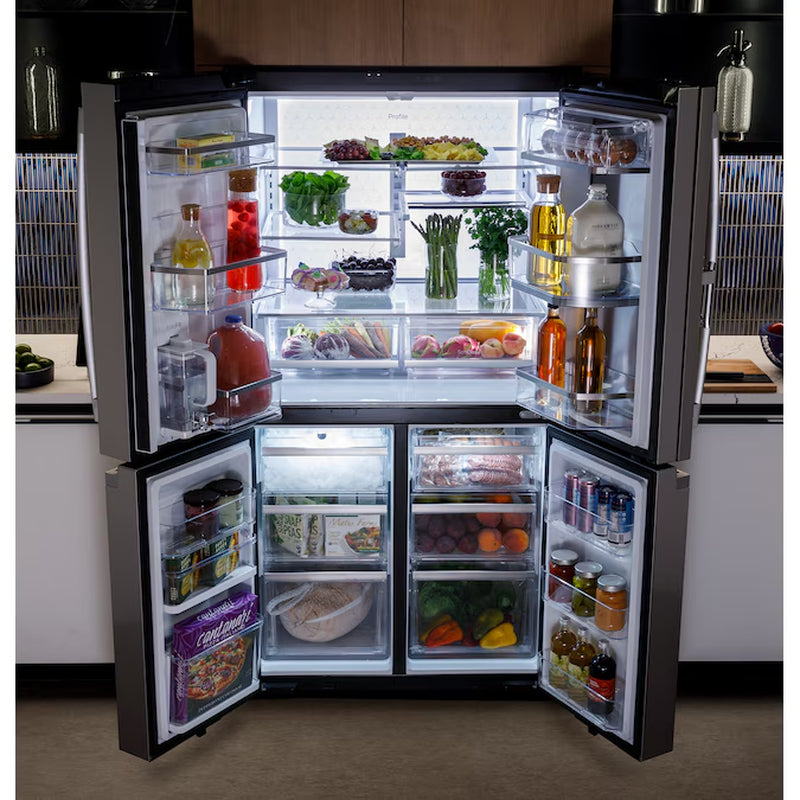 Profile Standard-Depth 28-Cu Ft 4 -Door 36-In Wide Smart Compatible French Door Refrirator with Ice Maker with Water Dispenser and Door within Door ( Finrprint-Resistant Stainless Steel ) ENERGY STAR Certified