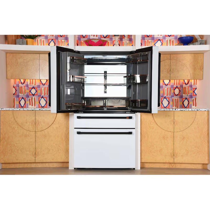 Standard-Depth 27.8-Cu Ft 4 -Door 36-In Wide Smart Compatible French Door Refrigerator with Ice Maker with Water and Ice Dispenser ( Matte White with Brushed Bronze Handles ) ENERGY STAR Certified