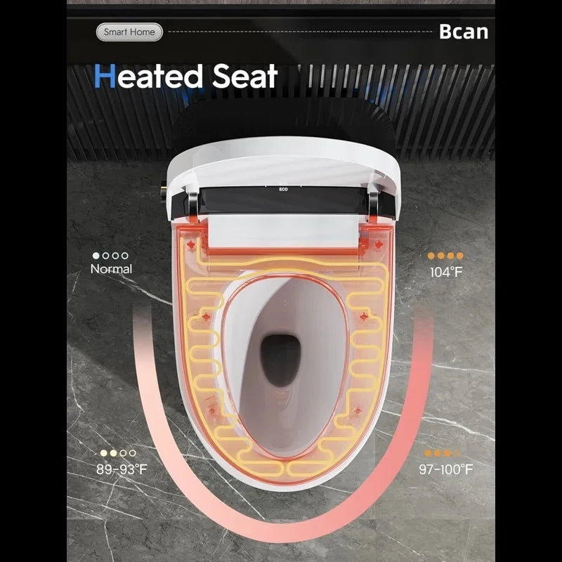 Smart Toilet with Tankless Bidet Wash, Auto Open Lid, 1.28 Gallons Auto Dual Flush, Heat Seat, Warm Wash/Dryer, Soft Closing, Remote Control