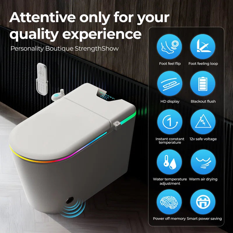Nordic Smart Toilet with Bidet and Auto-Open Lid, Soft-Closing Heat Seat, Tankless 1.28 Gallons Auto Dual Flush, Massage Clean, Warm Wash/Dryer, Aroma Diffuser, Remote Control