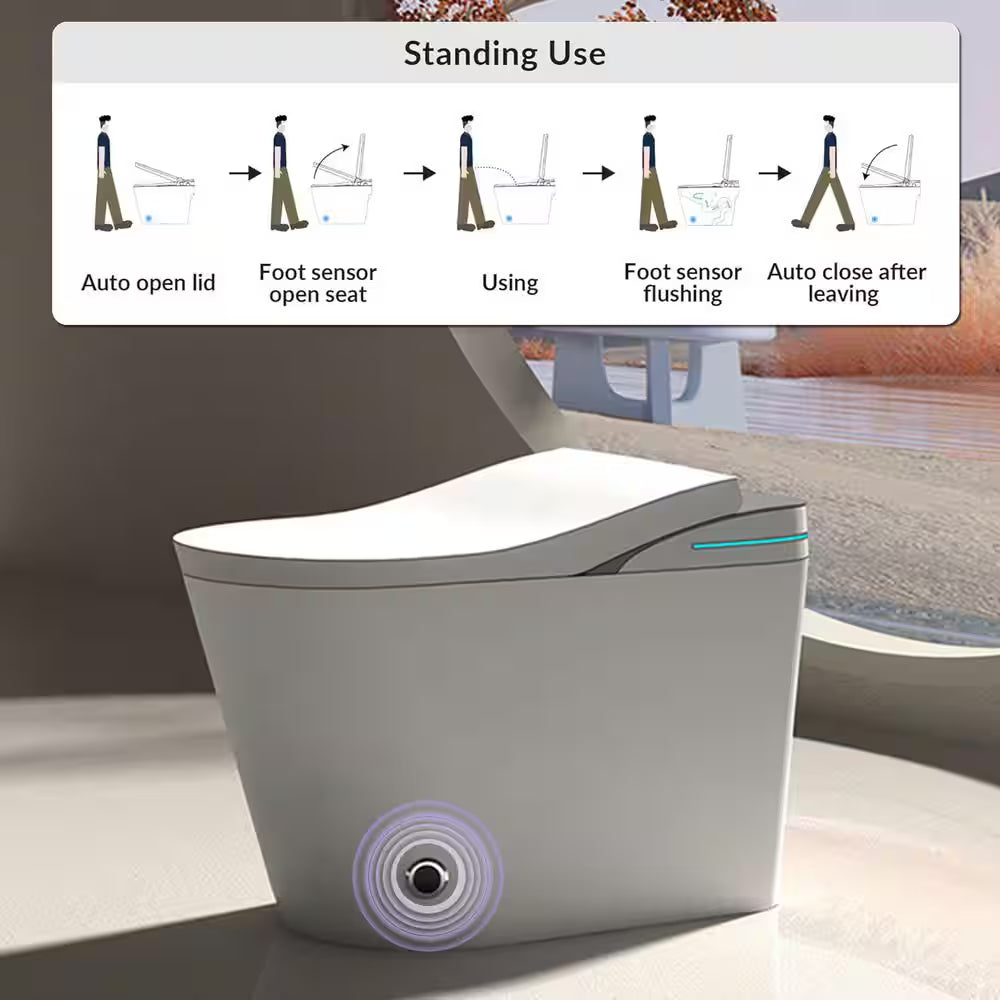 1.28GPF Auto Open Close Lid Elongated Smart Bidet Toilet in White with Heated Seat Warm Washing Air Dryer LED Display