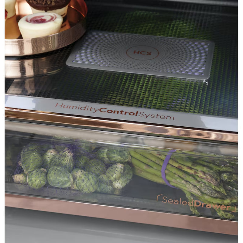 Standard-Depth 27.8-Cu Ft 4 -Door 36-In Wide Smart Compatible French Door Refrigerator with Ice Maker with Water and Ice Dispenser ( Matte White with Brushed Bronze Handles ) ENERGY STAR Certified