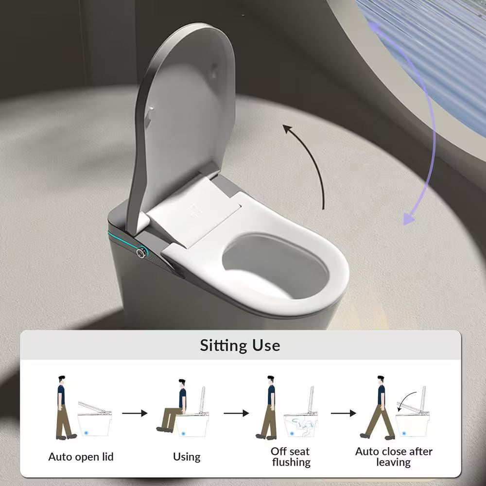 1.28GPF Auto Open Close Lid Elongated Smart Bidet Toilet in White with Heated Seat Warm Washing Air Dryer LED Display