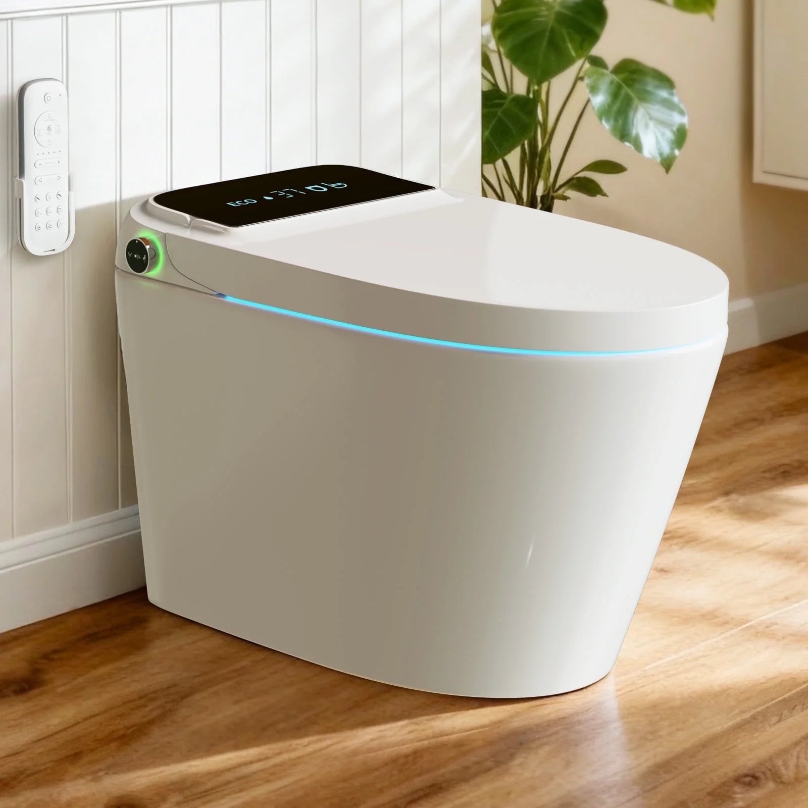 Smart Toilet with Tankless Bidet Wash, Auto-Open Lid/Seat, 1.28 Gallons Auto Dual Flush, Heat Seat, Warm Wash/Dryer, Soft Closing, Remote Control