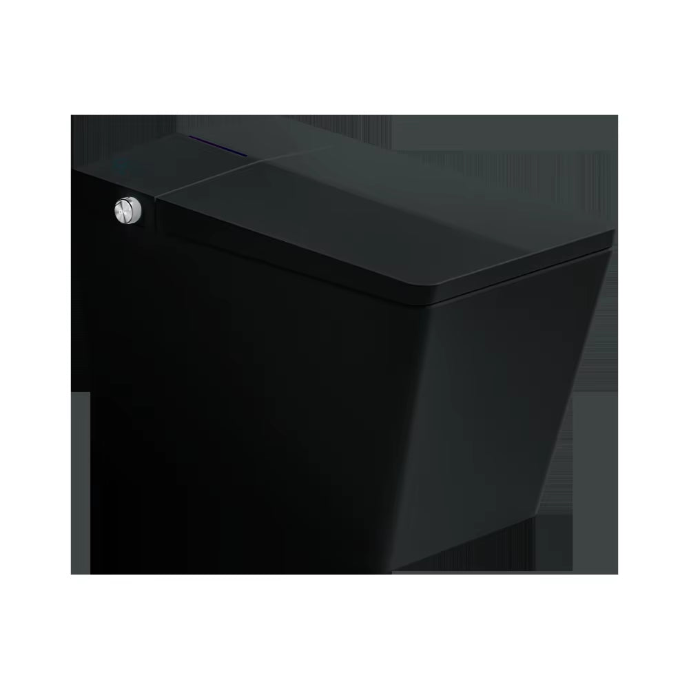 Black Square Smart Toilet with Built-In Tank for Bathroom, Remote Control, Tankless Bidet Toilet with Foot Touching Lid Opening