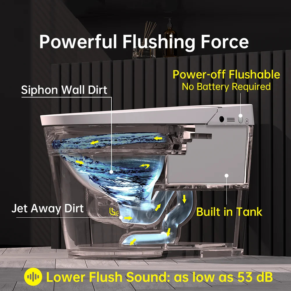 Smart Toilet Bidet Built in Tank,With Low Noise Flushing System,Blackout Flush,Auto Open/Close Lid, Auto Flush/Dual Flush, Foot Sensor Operation