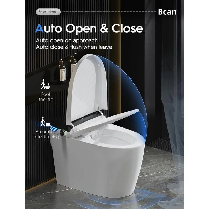 Smart Toilet with Tankless Bidet Wash, Auto Open Lid, 1.28 Gallons Auto Dual Flush, Heat Seat, Warm Wash/Dryer, Soft Closing, Remote Control